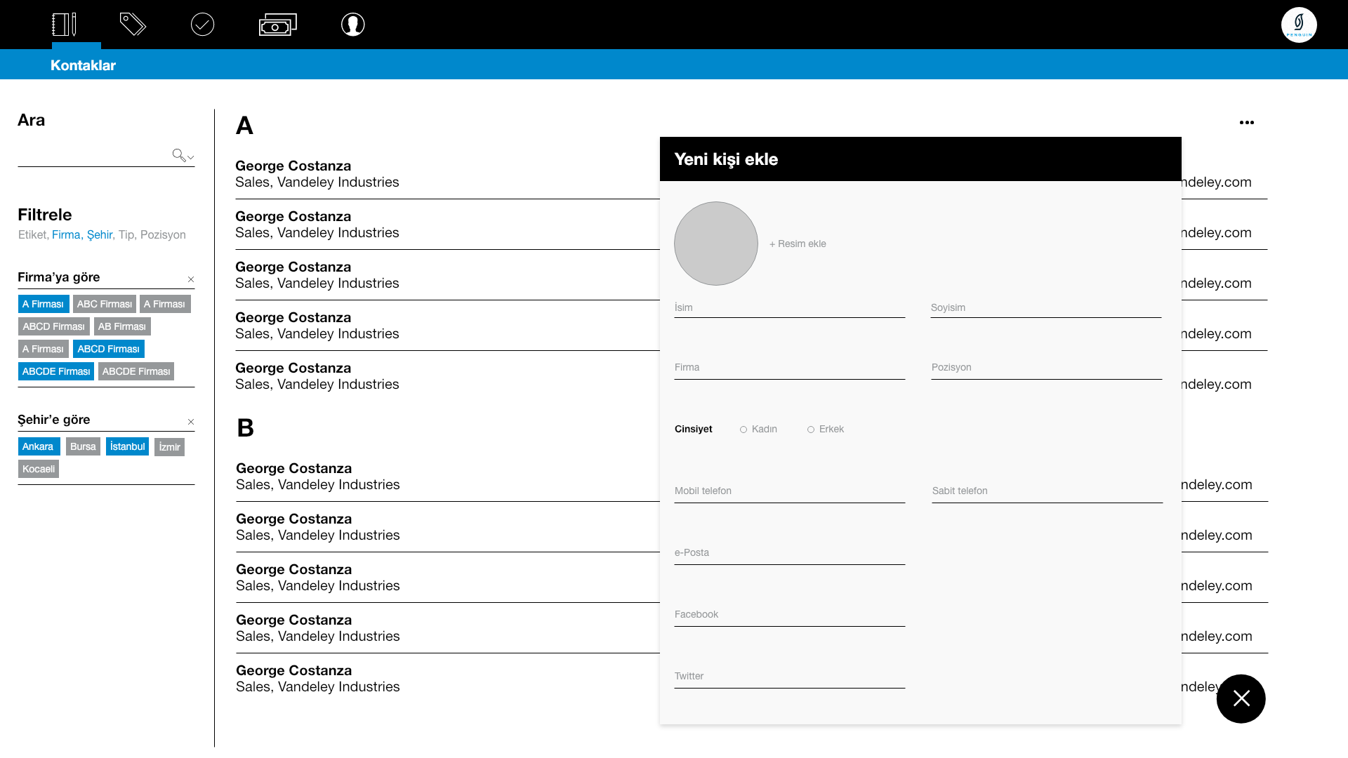 ecra crm yeni kontakt ekleme