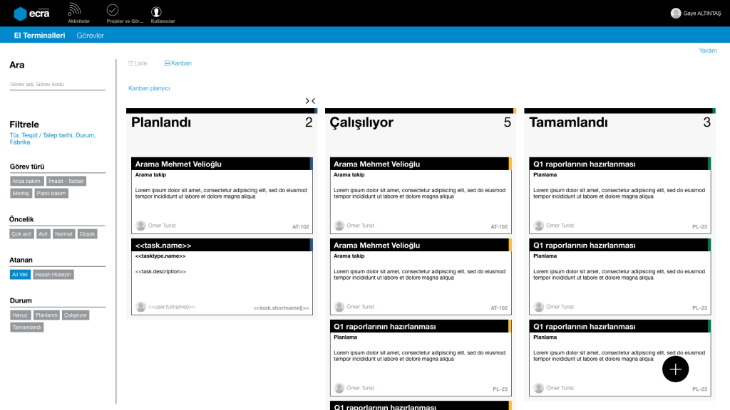 Ecra Görevler Kanban